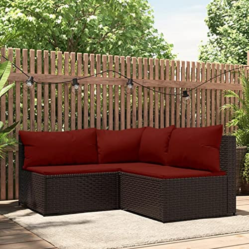 Gartenmöbel-Set, 3-teilig, Ecksofas aus schwarzem Polyrattan mit blauen Wasserkissen, modular, Sektional-Garten-Lounge-Set für Außenbereich, Terrasse, 3-Sitzer, Outdoor-Sofa-Set