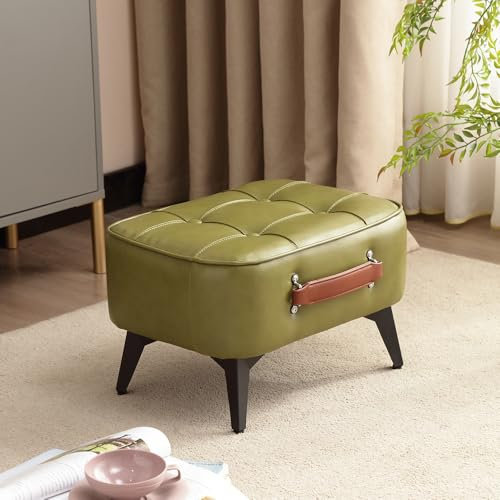 oeeone 1 STK. Vintage-Stil Kunstleder Hocker - Holzrahmen, Polsterter Innenraum, Mehrzweck-Fußstütze für Wohnzimmer, Eingangsbereich, Büro (grün)