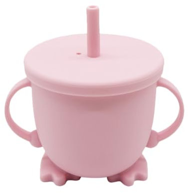 LRXIYODE Vaso De Agua Para Niños Vaso Tapa 100% Silicona Anti-fugas Color Rosa 8 * 10cm Adecuado Para Viajes y Uso Diario Para Bebés y Niños Pequeños 1 Unidad