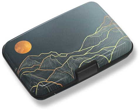 Credit Card Holder, Mini RFID Small Aluminum Card Wallet, Blocking Slim Metal Business Card Case, RFID Blocking Front Pocket Wallet Hard Case Durable CC Holder for Men Boy, Cool Abstract Mountain