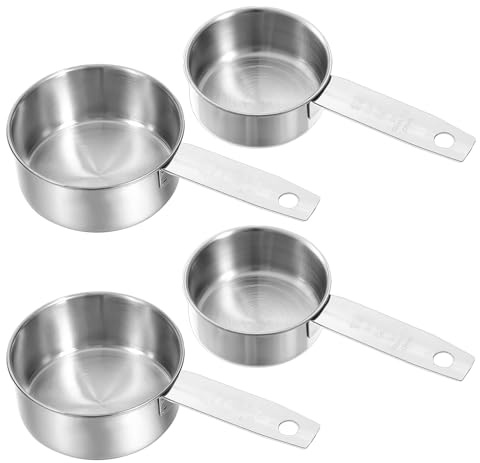 4 Pcs 1/4 1/2 Inch Stainless Steel Measuring Cup, 60 ml/125 ml Metal Measuring Cups Cup Scoop Kitchen Gadgets for Coffee Cooking Baking Dry Wet Liquid Ingredients, Dishwasher Safe