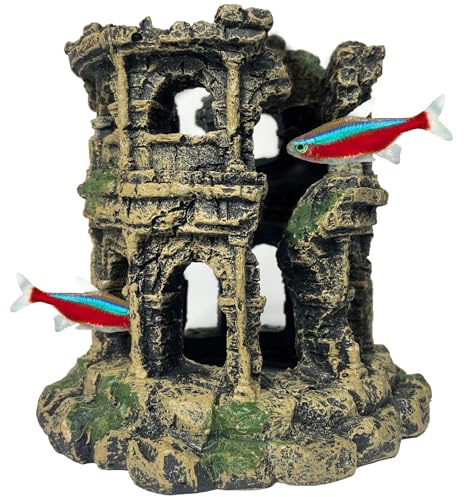 GOLOMOZ Antique Roman Column Ruins Fish Tank Decorations - Roman Column Round European Castle Aquarium Ornaments Fish Tank Hideouts Rocks Stone Cave for Betta,Shrimp,Goldfish Tank Landscaping