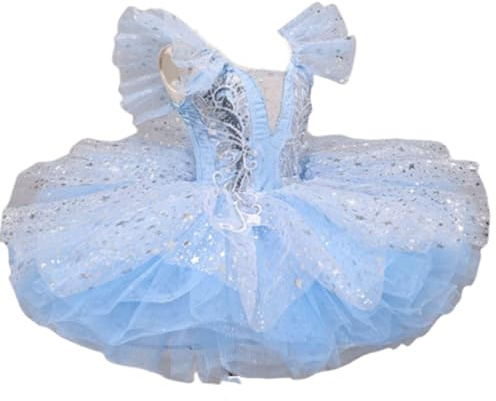 OTMYIGO Vestito da tutù da Balletto per Bambini, Gonna da Ballo per Bambine, Abito da Principessa Pancake, Costume da Competizione di Danza Classica,Blu,120