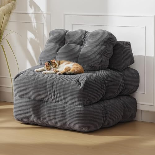 RBFGYIOP Faltbares Schlafsofa, 3-in-1 Sofa Bett Als Sofa Und Gästebett, Mit Kopf- Und Lordosenkissen, Strapazierfähiges Cord Für Wohnzimmer Schlafzimmer, Grau 190x85x20 cm