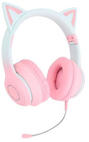 Goshyda Écouteurs Bluetooth à Oreilles de Chat avec Lumières LED, Casque de Jeu sans Fil et Filaire avec Microphone, écouteurs Pliables pour Adolescentes, Filles et Adultes (Rose)