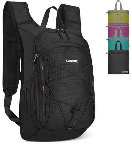 LAIMEIWEE Wanderrucksack Klein 13L Faltbarer Rucksack Damen Herren Tagesrucksack Daypack Ultraleicht Trekkingrucksack Reiserucksack Packable Hiking Backpack für Outdoor Wandern Reisen, Schwarz