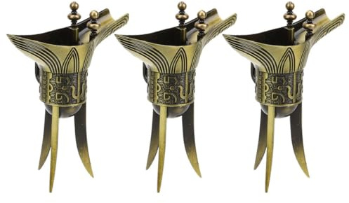 Generico Set 3 Bicchieri da Shot in Stile Antico Cinese, Tazze per Liquore Vintage in Bronzo, Coppe da Vino Decorate per Tavolo da Tè e Cena, Regalo Commemorativo Elegante