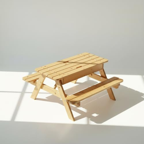 AMATA Table de pique-nique en bois pour enfant avec bac à sable intégré - Table de jardin d'extérieur pour enfants - Bois massif (naturel)