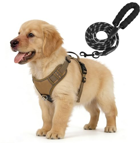 YooxArmor Anti-dragsele och koppel för liten hund, khaki, S | Reflekterande sele för hundar med handtag, enkel kontroll, justerbar och hållbar för att träna promenader
