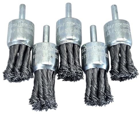 HERO Pinselbürste Drahtbürste Set 5-tlg. Rundbürste 30 mm Felgenbürste Ø 6 mm Schaft / Profi gezopfter Stahldraht – Stahlbürste für Bohrmaschine/Akkuschrauber zum Entfernen von Rost/Korrosion/Farbe