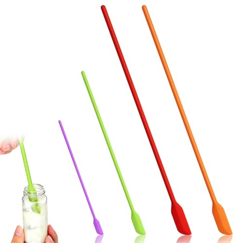 AUAUY 4 Pcs Mini Silicone Spatula Set, Tiny Scraper Kosmetik Reusable | Heat Resistant Long Handle Spatel, Multicolor Makeup Spachtel for Jam Jar, Cosmetic Bottles, Narrow Can and Thin Bottles