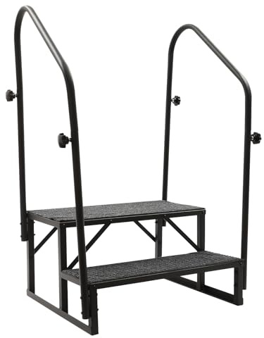 SICHENSH Wohnmobil Treppe 2 Stufen mit Handlauf, 2 Stufige Mobile Außentreppe, Wohnwagen Treppe mit Rutschfeste Matte, Tragbare RV Stufen, 205kg Tragkraft Rutschfeste Stahltreppe, Trittstufe Wohnwagen