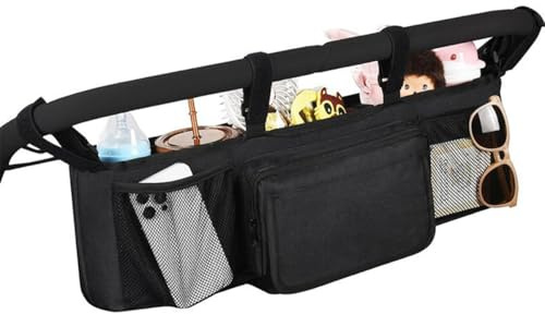 Double Stroller Caddy Foldable Large Capacity Stroller Caddy with Insulated Pockets for Prams, for Travel, Daily Use, Baby, Home, Outdoor, Camping, Walks