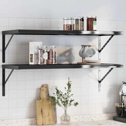 Fangravortex Wandregal Schwarz Edelstahl 2 STK 100x40 cm Schweberegal Platzsparend Modern für Wohnzimmer Schlafzimmer Büro Ablage Regalbrett Aufbewahrung und Deko