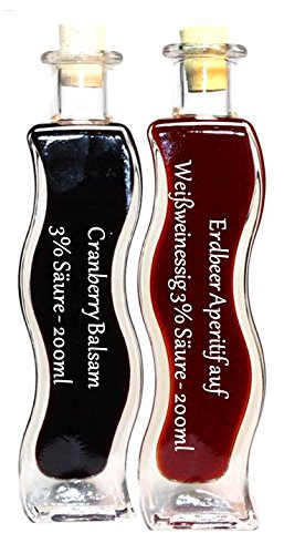 Geschenkset & Probierset in einer Schmuckflasche | 2 x 200ml Essig | Erdbeer Essig - Cranberry Balsam