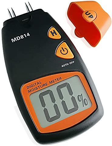 AMTAST Digital Holz Feuchtigkeitsmesser 4 Pin Präzise Feuchtigkeitsmesser für Holz Handheld Holz Feuchtigkeitstester mit LCD-Display für Holz Brennholz Forstwirtschaft Holzbearbeitung (Modell MD814)