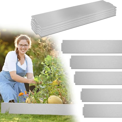 Aufun Bordure de Jardin Gazon en Acier Galvanisé 50 m x 18 cm Bordure de Séparation Résistante 1mm, 50pcs pour Jardin Plantes Potager