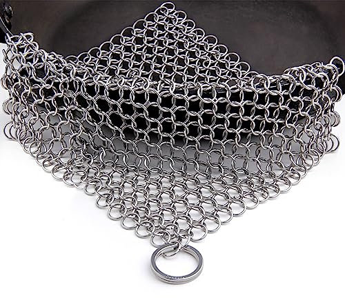 Candure Cast Iron Cleaner Stainless Steel Scourer 7x7 Inch Chainmail Scrubber for All Types of Skillet Griddles, Cast Iron Pans, Grills & Dutch Ovens