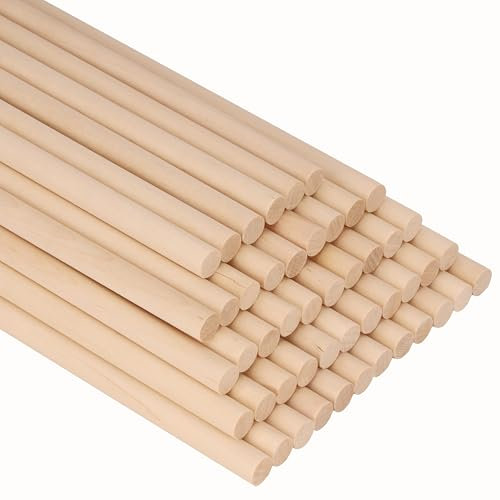 Belle Vous Natural Round Wood Stick (Pack of 50) - Wooden Stick - 10 mm x 30 cm - Extra Long and Raw Solid Wood Rod for Arts and Crafts