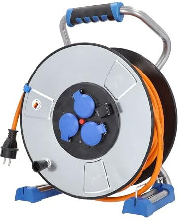 as - Schwabe IronCoat Xperts Kabeltrommel 50 m H07BQ-F 3G1,5 | IP44 Außenbereich, 3 Schutzkontaktsteckdosen + USB Port, Spannungsanzeige, Schutz vor Stromschlägen, Made in Germany
