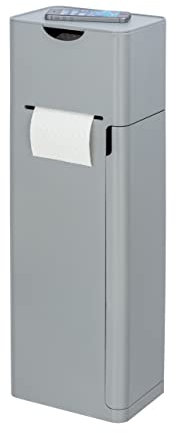 WENKO Stand WC-Garnitur Imon 6 in 1, mit integriertem Toilettenpapierhalter, WC-Bürstenhalter, Ersatzrollenhalter, Stauraumfächer und Ablage, solider Kunststoff, 20 x 58,5 x 15 cm, Grau mattiert
