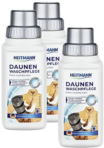 Heitmann - Detergente para ropa de plumón: limpia y cuida los textiles con relleno de plumón, ideal para la limpieza suave de chaquetas, almohadas y camas de plumón, 250 ml, paquete de 3 unidades