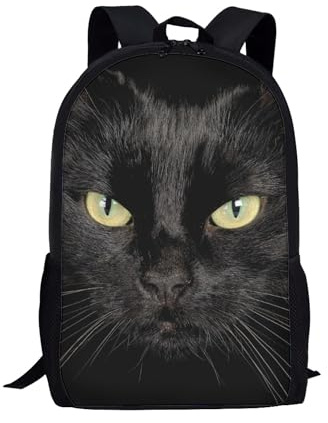 Binienty Schulrucksack für Kinder, Jungen, Mädchen, Teenager, leicht, für Bücher, Laptop, lässiger Tagesrucksack, schwarze katze, Einheitsgröße