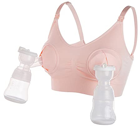 LEAPOVER Women Hands Free Breast Pump Breast Feeding Pump Pumping Bra Maternity Adjustable Nursing Bra (Pink L)…