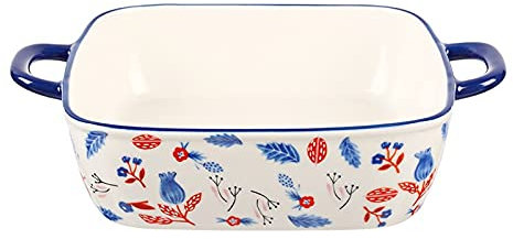 FURUIWUFENG Stoviglie Rotonde Bakeware in Ceramica, teglia Quadrata con Doppia Maniglia, 10,1x10.1 Pollici Ceramica teglia da Forno, padelle di Brownie per la Cena Torta, Cucina Teglia Rimovibile