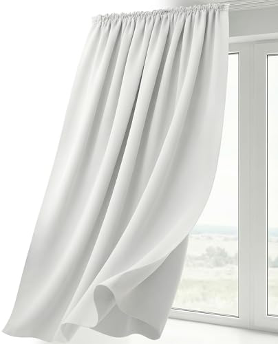 BEAUTEX Verdunklungsvorhang 140x145 Weiß Kräuselband Blickdicht | lichtmindernd, wärmeisolierend, pflegeleicht, waschbar, für Schiene geeignet, viele Farben und Größen