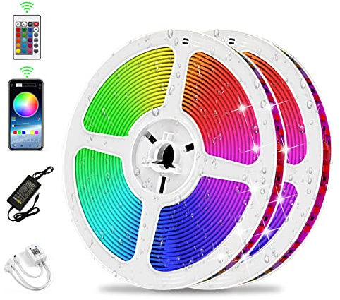 Micacorn LED Strip, 10M RGB LED Streifen mit Bluetooth Smart App-steuerung, Farbwechsel, Musik Sync, 24 Tasten IR Fernbedienung, Wasserdicht IP65 Streifen für Haus Garten Party Dekoration