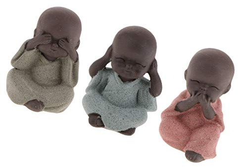 Easnea Lot de 3 petites statues de bouddha, moine chinois, gongfu thé, ornements en céramique