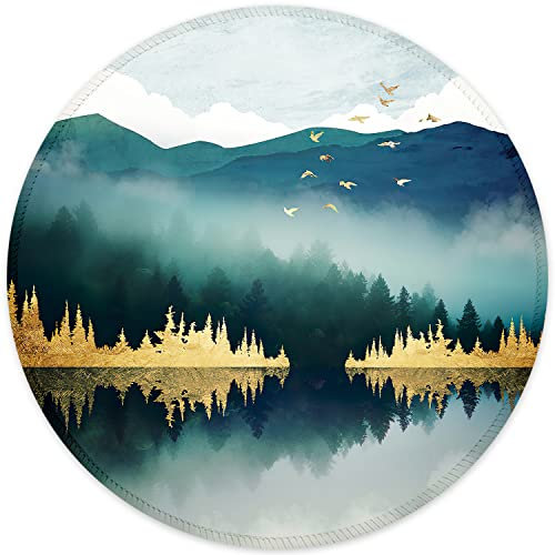 ITNRSIIET Mouse Pad with Stitched Edge, Premium-Textured Mouse Mat Waterproof Non-Slip Rubber Base Round Mousepad for Office Gaming Laptop, Cute Design Desk Accessories, Landscape Forest
