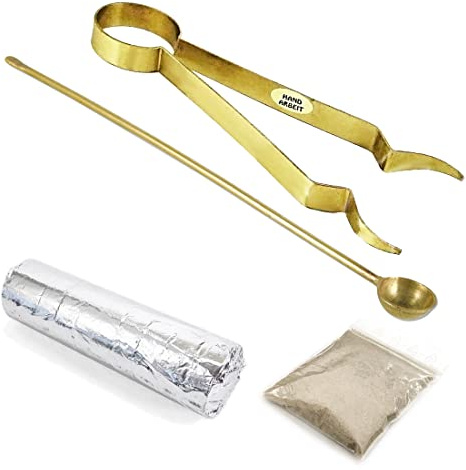 NKlaus 4pcs Set 18cm Pinzas de Incienso en Oro Cuchara de Incienso carbón de Incienso 40g Arena de Incienso 40675