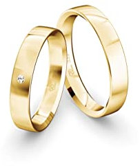 JC Trauringe Gelbgold 333 Paarpreis Eheringe Gold | Verlobungsringe Gold breit 4,0 mm I Partnerringe mit Gravur in edler Schatulle I 2 Hochzeitsringe Herrenring & Damenring mit Stein (Profil 15)