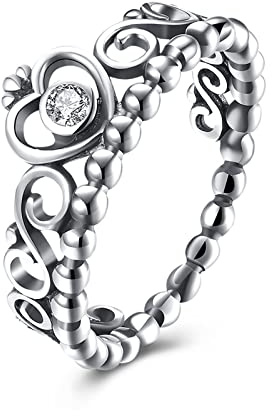 Whoiy Fedine Argento, Anelli da Donna 925 Sterline d'Argento Corona a Forma di Cuore Regalo di San Valentino Anello Taglia 12