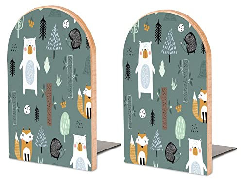 Bär, 2 Stück, Buchstützen aus Holz, Holzkunst, Buchstützen fürs Büro, handgefertigte Buchstützen aus Holz für das Homeoffice, Schulbuch-Organizer