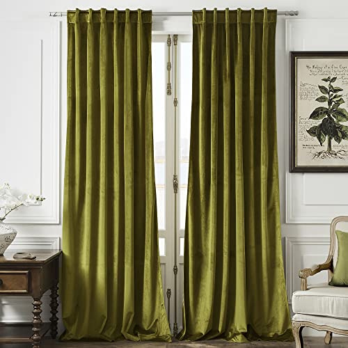 Timeper Tende in velluto verde oliva, 304,8 cm, 2 pannelli, blocco della luce, per camera da letto e soggiorno, isolamento termico, lussuose, super morbide, con linguetta posteriore e tasca per