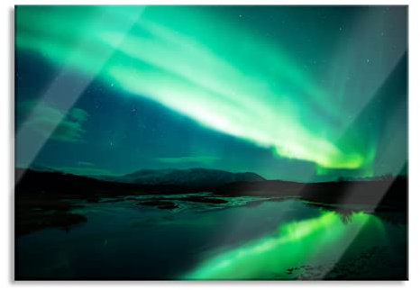 Pixxprint Glasbild, Wandbild aus Echtglas, Polarlichter in Skandinavien, 60x40 cm, inkl. Aufhängung und Abstandshalter