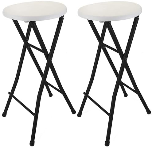 DRULINE 70 cm 2X Sgabello da bar pieghevole - Sgabello da bancone stabile e resistente, sgabello da bar 100 KG, metallo/plastica, design elegante in nero/bianco, perfetto per cucina, bar ed eventi