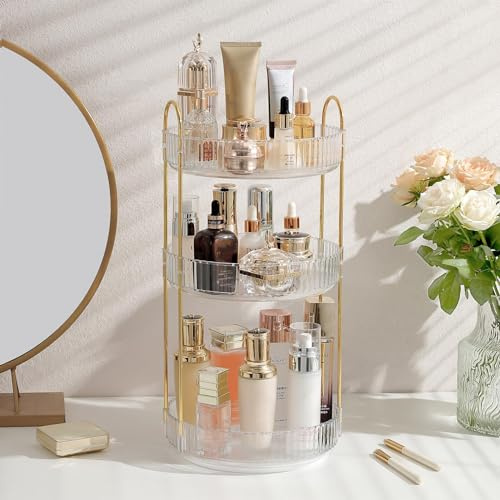 ROWNYEON Um 360° drehbarer Make-up-Organizer, Hautpflege, Parfüm, Badezimmer-Organizer, Arbeitsplatte, Make-up-Organizer für Schminktisch, Badezimmer, Kommode, Tisch, Schreibtisch