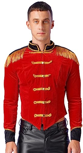 Alvivi Herren Zirkus Kostüm Zirkusdirektor Uniform Langarm Zirkus Jacke mit Quasten Samt Blazer Mantel Karneval Party Show Tanzkostüm