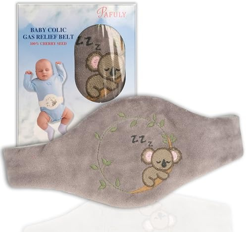 Pafuly Baby Colic Gas and Upset Stomach Relief for Newborns-100% Cherry Seed-Heated Tummy Wrap-Colic Baby Swaddling Belt for Natural Relief–Soothing and Calming (Gray)