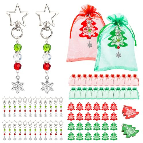 YHMQ DU Weihnachts-Organzabeutel, Geschenkbeutel, Organza-Schmuckbeutel, Schmuck, Geschenk, Süßigkeiten, Hochzeit, Weihnachten, Schneeflocken, 10 x 15 cm, Weiß, 50 Stück