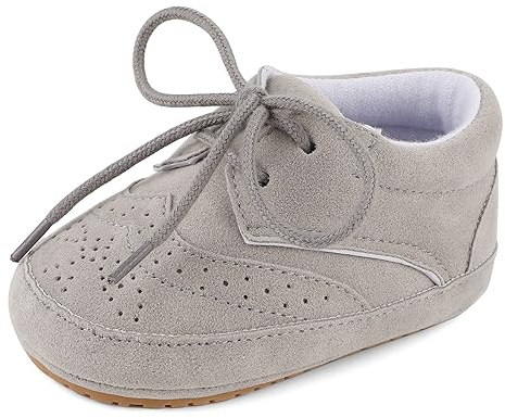 LACOFIA Babypojkars Lära-gå-skor Småbarn Mjuk Sula Snöriga Sneakers, GRÅ, 12-18 månader