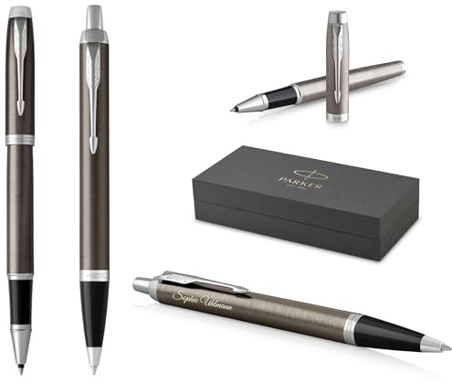 PARKER IM Core Rollerball und Kugelschreiber mit Gravur | Premium Stift | Geschenkbox | schwarze Mine | personalisiertes Geschenk | Namen | graviert | Geburtstag (Dark Espresso C.C.)