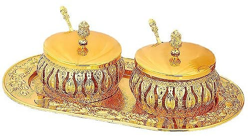 CekoCk Azucarero Retro con Tapa, Azucarero Dorado con Tapa Y Cuchara, Tarro De Especias De Vidrio Dorado Tarro De Caramelo con Bandeja Juego for Decoración De Cocina-Juego Completo De Oro