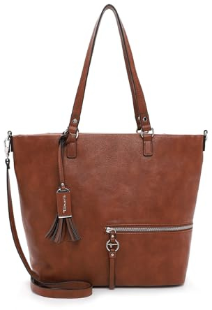 Tamaris Damen Schultertasche Handtasche Shopper Nele aus Kunstleder in Weiß mit Reißverschluss.
