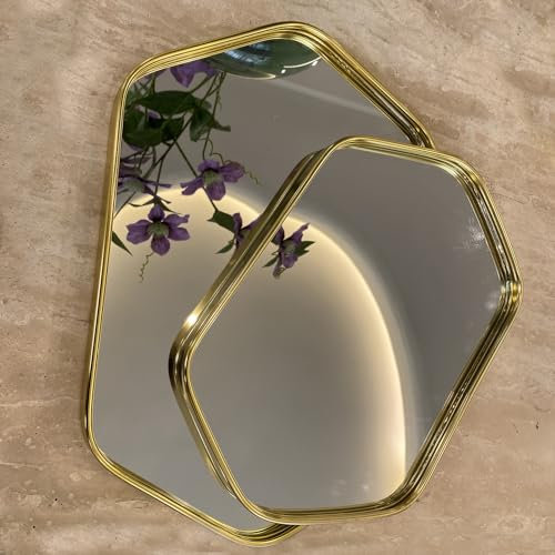 Parfüm-Tabletts, goldfarbenes Spiegeltablett, dekoratives Tablett, rutschfest, sechseckig, Parfüm-Organizer für Schmuck, Badezimmer, Couchtisch (sechseckig, M + L)