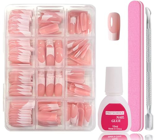 Falsche Nägel Tips Set - 240 Stück Französisch Falsche Nägel Zum Aufkleben - Künstliche Nägel Kurz Quadrat Nail Art Manicure Fake Nails für Damen und Frauen (Medium Long French)